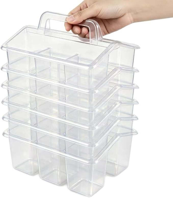 Plastic Caddy With Handle,Protable Classroom Craft Caddy, 6-pack Storage Caddy For Pencil,Pen,Craft Tools (Clear) by FindScrapblooms