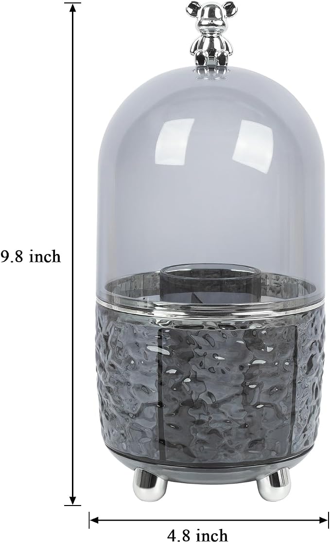 Dezzer Makeup Brush Holder with Lid, 360 Rotating Make Up Organizers with 6 Dividers, Dustproof Make up Brush Pencil Holder for Desk Vanity Bathroom Countertop Office, Gray - Image 3