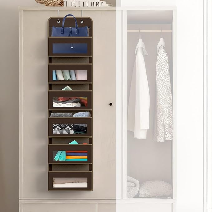 Simple Houseware 6 Clear Window Pocket Over Door Hanging Organizer, Brown - Image 4