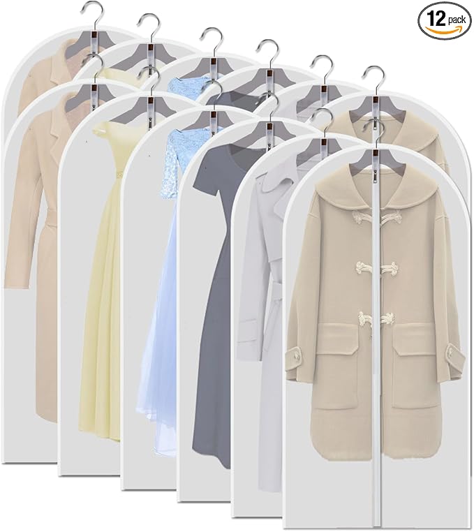 Clear Garment Bags for Hanging Clothes, 12 Pack 48 Inch Dress Covers by VOSIGREEN