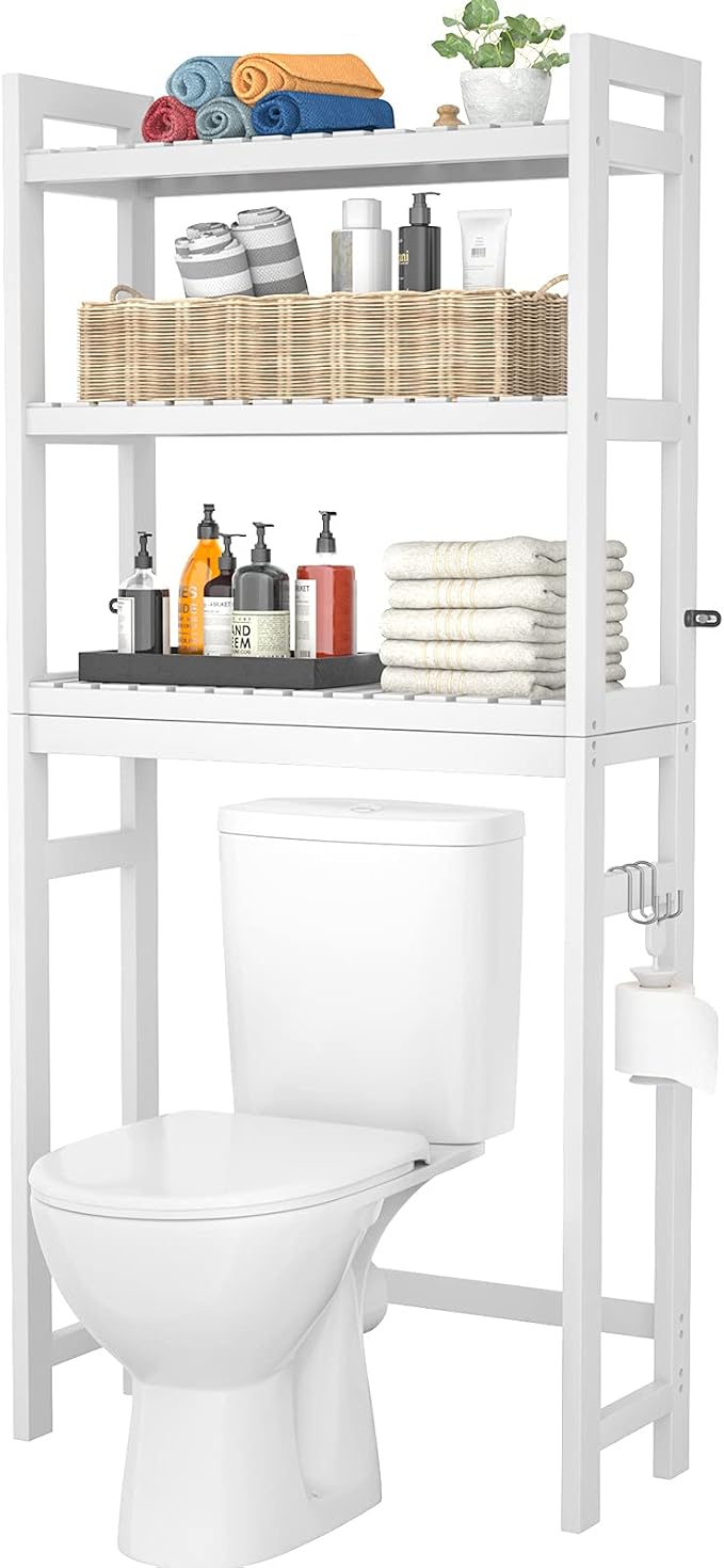 Homykic Over The Toilet Storage, 3-Tier Bamboo Bathroom Shelf, White by Homykic
