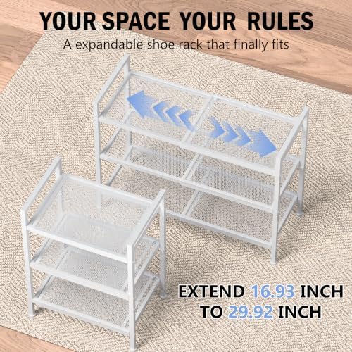 Expandable Shoe Rack for Closet, Entryway, Shoe Storage, 3-Tier, White - Image 4