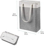 Laundry Basket with Handles Beige&Grey-Slim Laundry Bin Collapsible Dirty Clothes Basket Narrow Laundry Bag Foldable Dirty Hamper for Camping, Dorms, Apartments - Image 4