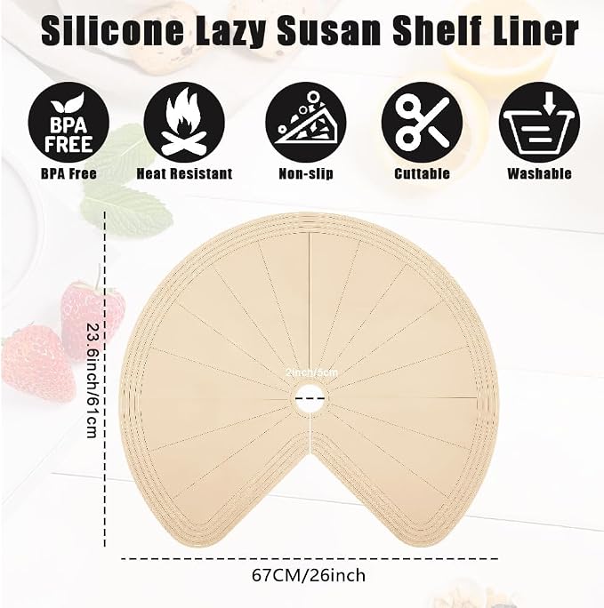 2 PCS 26" Lazy Susan Shelf Liner, Jaxbo Silicone Lazy Susan Liner for Dual Tier Pie Cut Organizer,Non-Slip Thermal Protection Mat - Image 2