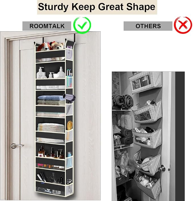 Over The Door Hanging Organizer 6-Shelves and 12 Side Pockets, Over The Door Storage Organizer, Back of Door Organizers for Baby Accessories and Children's Toys (13"x5"x54", Black) - Image 4