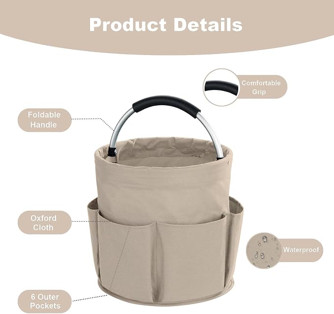 17L Cleaning Caddy with Handle, Cleaning Supplies Organizer, Foldable Storage Basket, Cleaning Supply Caddy, Portable Multi Cleaning Bucket Bag for Home, Garden (Khaki) - Image 5