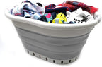 SAMMART 36L (9.5 gallon) Collapsible 3 Handled Plastic Laundry Basket-Foldable Pop Up Storage Container/Organizer-Space Saving Basket (3 handled Oval, Grey/Grey) - Image 8