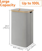 Lifewit 105L Large Laundry Basket with Lid, Removable Bags, Silver Gray - Image 3