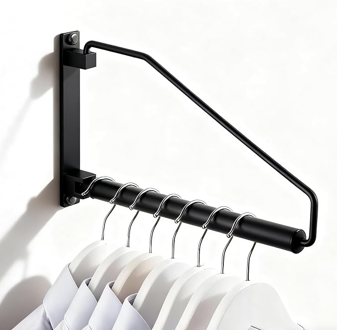 NEWRAIN Folding Clothes Hanger Rack, Wall Mounted Laundry Racks for Drying Clothes,Swing Clothing Hanging System Drying Closet Storage Organizer Black by NEWRAIN