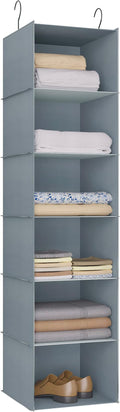 Hanging Closet Organizer 6-Shelf, Oxford Fabric Wardrobe Storage, Gray | Easy-mount foldable design holds clothes, handbags, shoes & accessories; washable Oxford fabric, sturdy and space-saving. by DonYeco