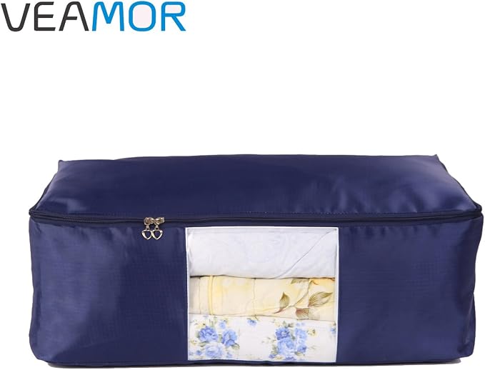 Comforter Storage Bags Pack of 2,Pillow Beddings/Blanket Clothes Organizer Storage Containers with Zippers,Breathable and Moistureproof(Navy blue 2pcs, XXL) - Image 2