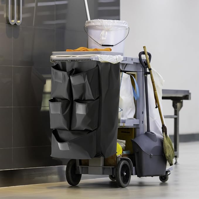 QWORK Cart Bag with 5 Pockets, Replacement Janitorial Cart Bag 25 Gallon Capacity, Organizer Bag for Housekeeping Cleaning Carts - Image 7
