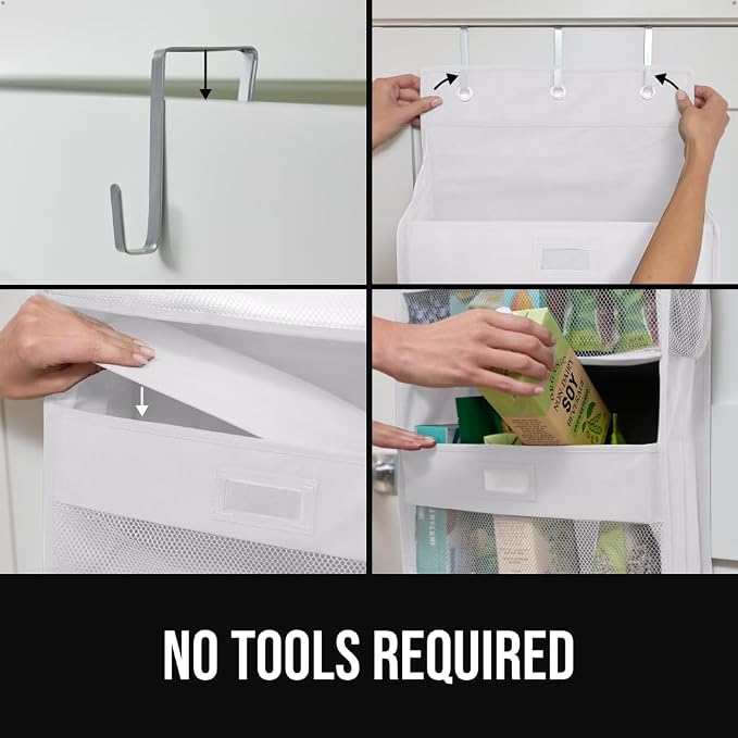 GORILLA GRIP Over The Door Organizer Storage, 5 Deep Hanging Shelves, Holds 50lbs, Closet Organizers Shelf for Bedroom, Shoes, Bathroom, Nursery, Dorm Essentials, 3 Metal Hooks, 58x15 Inches, White - Image 7