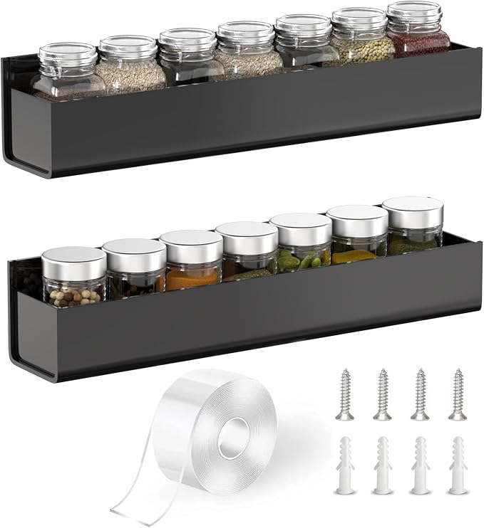PMMASTO Adhesive Acrylic Spice Rack, Black- 2 Pack by PMMASTO