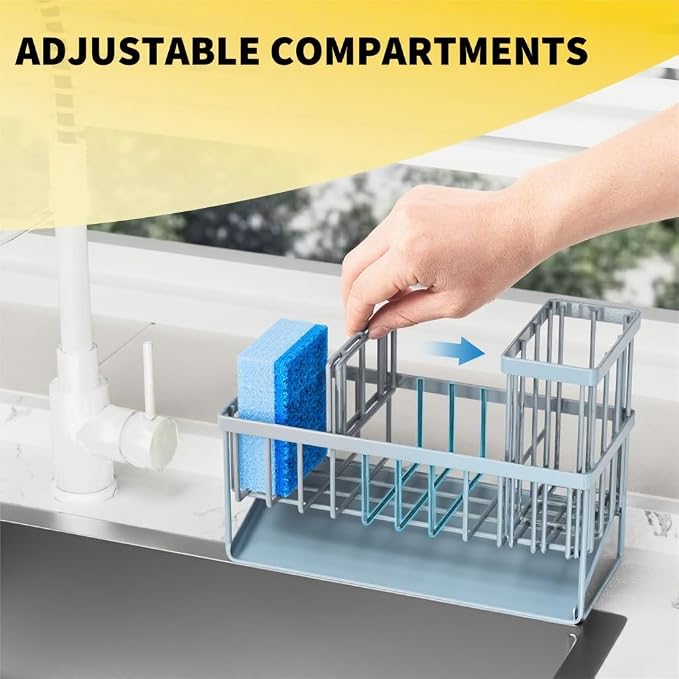 Cisily Sink Caddy Organzier with High Brush Holder, Sponge Holder for Sink, 304 Rustproof Stainless, Kitchen Countertop Soap Dispenser Organizer, Gray Blue Kitchen Decor and Accessories - Image 5