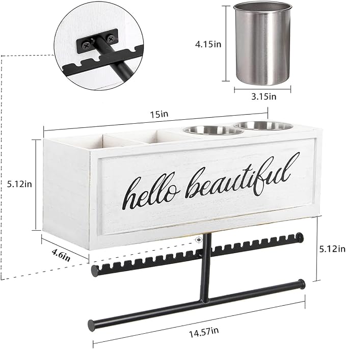 Rustic Hair Dryer Holder Wall Mounted,Hair Styling Tools & Accessories Organizer,Bathroom Supplies & hot Tools vanities Organizer Caddy,for Storage Flat Iron,Blow Dryer,Curling Iron (White) - Image 7
