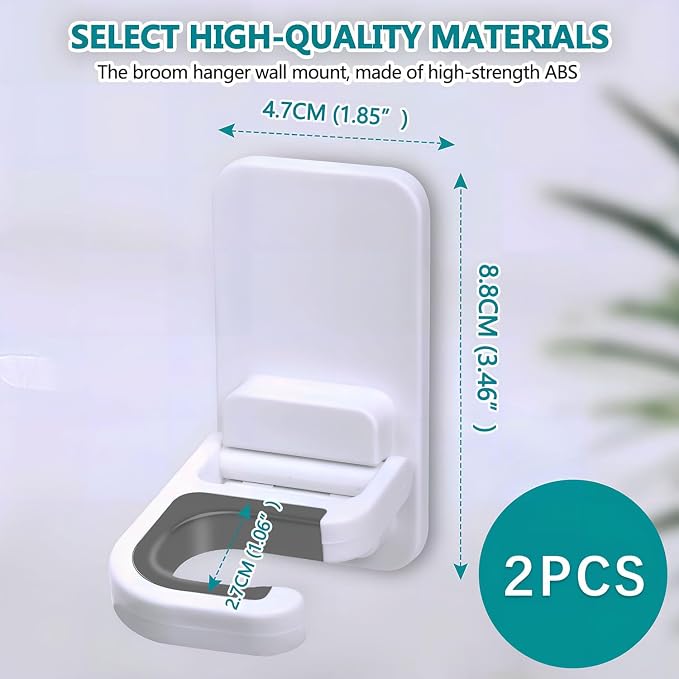 2 Pack Mop Broom Holder for Bathroom Kitchen Office (White) - Image 6