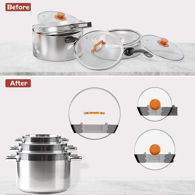 Adjustable Universal Pot Lid Holder Organizer for Cabinet - Upgraded Patented 3 Pack Pan Lids Organizers Inside Door Wall Mount Pots Top Rack for Kitchen Cupboard Fit 6" to 13" (Black) - Image 6