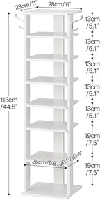 HOOBRO 8 Tiers Vertical Shoe Rack, Wooden Shoe Storage Organizer with Hooks, Narrow Shoe Tower for 8 Pairs, Space Saving, for Entryway, Living Room, Bedroom, White WT07XJ01G1 - Image 3