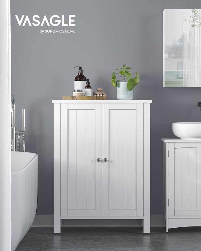 VASAGLE Bathroom Floor Storage Cabinet, Adjustable Shelves, Cloud White - Image 2