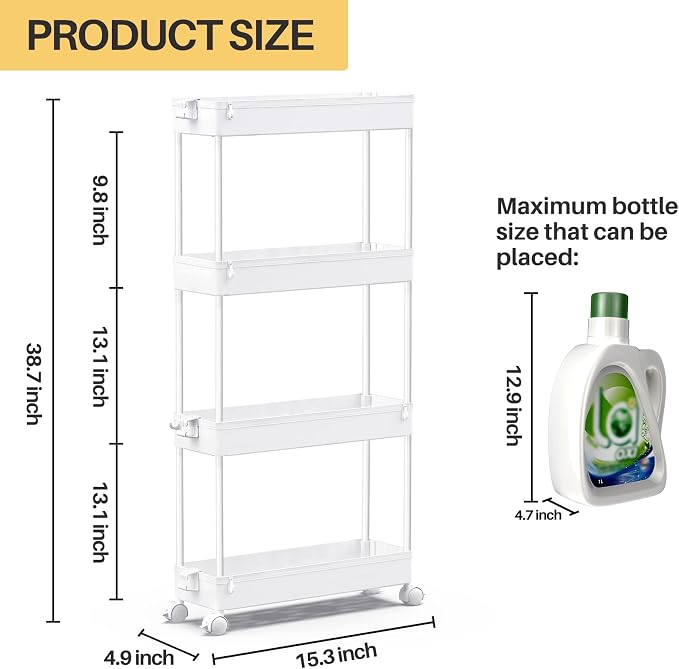 SPACEKEEPER Slim Rolling Storage Cart, 4 Tier Bathroom Cart Organizer,White - Image 4