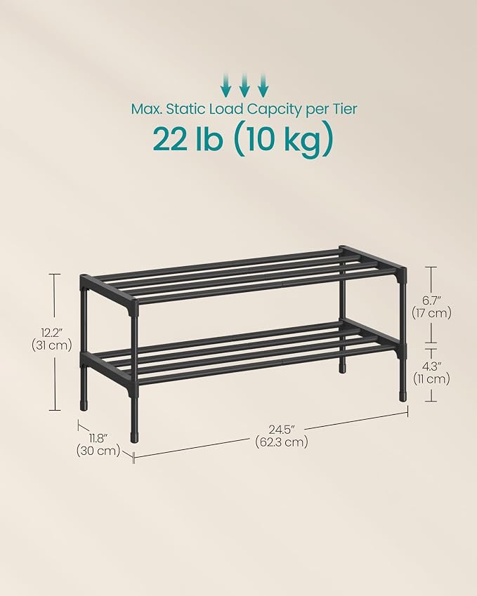 SONGMICS Shoe Rack, 2-Tier Stackable Metal Shoe Organizer, 24.5" Wide - Image 3