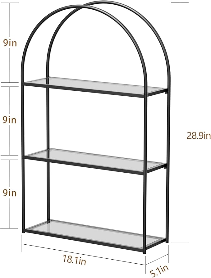 Crofy 3-Tier Arched Wall Shelf with Black Frame & Transparent Shelves - Image 3