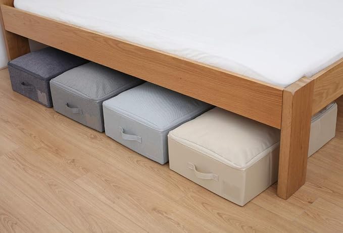 Folding Fabric Rigid Under Bed Closet Storage Bins with Zip Lid,Black Gray - Image 6