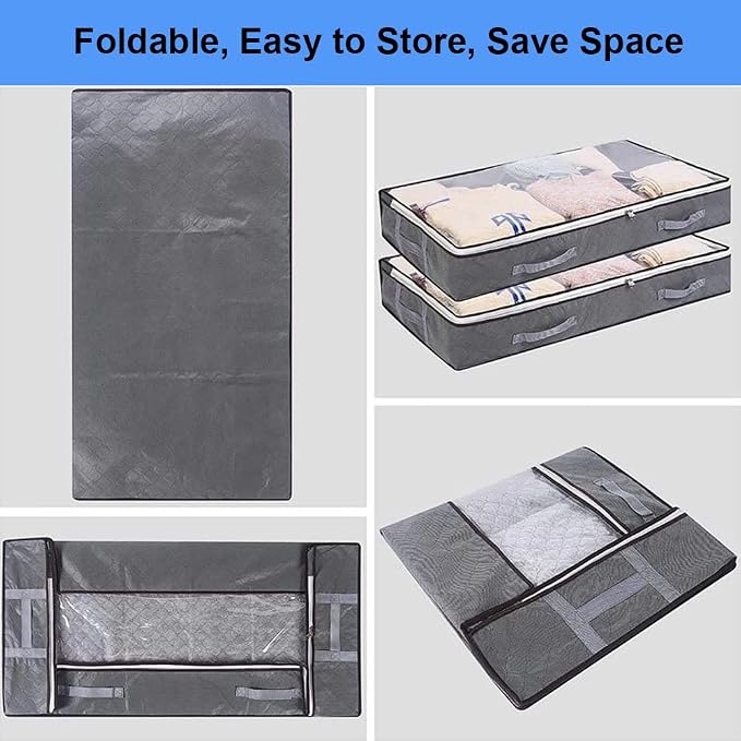 Under Bed Storage Containers, 4-Pack Large Underbed Storage Bags Organizer, Thick Fabric Storage Bins with Clear Window and Handles for Blanket, Comforter, Bedding, Clothes, Black - Image 7