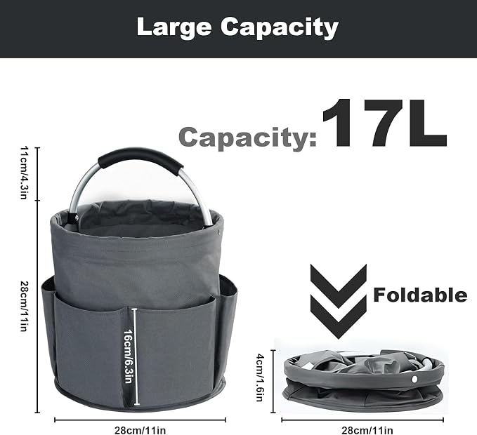 Cleaning Caddy with Handle, Cleaning Products Organiser, 17L Foldable Storage Basket, Cleaning Caddy Organiser, Portable Multi Cleaning Bucket Bag for Home, Garden (Dark Grey) - Image 4
