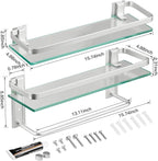 VOLPONE Glass Bathroom Shelf 15.7in Bathroom Shelf Wall Mounted Floating Glass Shelves with Towel Holder Glass Shelf for Bathroom 2 Tier (Sliver) - Image 6