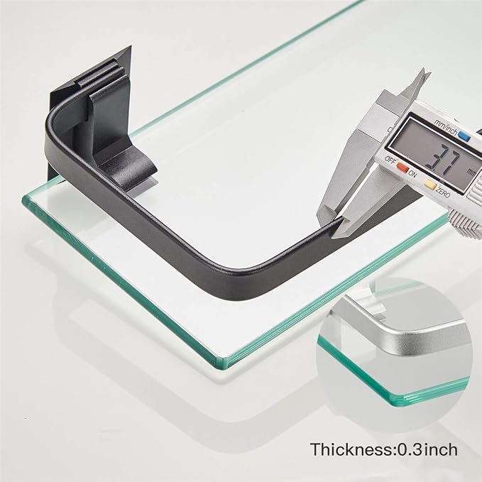 VOLPONE Bathroom Glass Shelf with Towel Bar Black Bathroom Shelf Wall Mount Rustproof Bathroom Wall Organizer Towel Rails1 Tier (Black) - Image 3