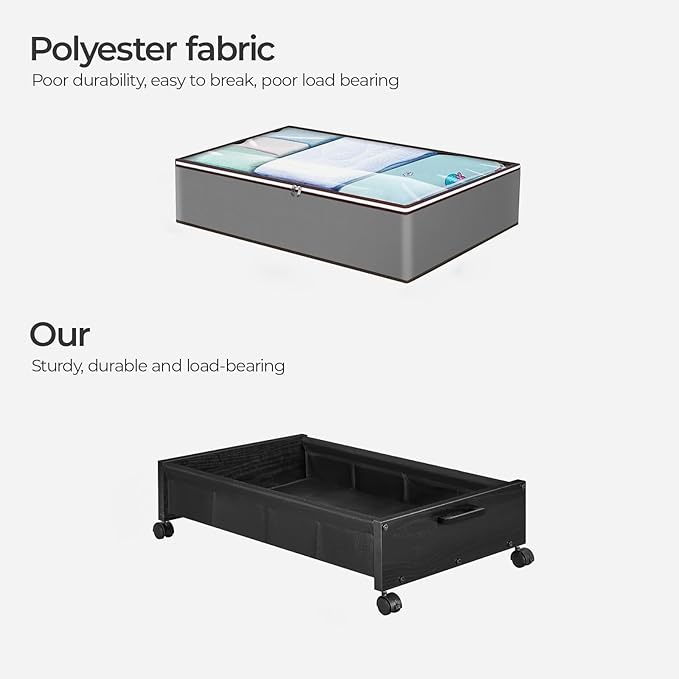 FOUCSSOMEI Under Bed Storage with Wheels, Wooden Under Bed Drawers On Wheels, Rolling Under Bed Shoe Storage, Space Saving, Black,50L - Image 4