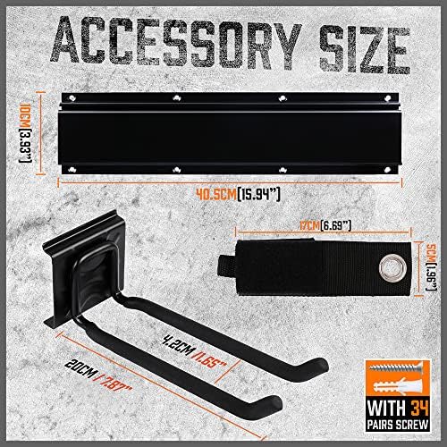 HORUSDY 64-Inch Heavy Duty Garage Organization Rack, 14 Packs Max Load 600LB, 4 Packs Rails and 9 Adjustable Hooks, Tool Organizer Rack with Heavy Double Hooks Tracks - Image 4