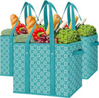 Reusable Grocery Bags 3 Pack, Foldable & Water Resistant Shopping Bags by WiseLife