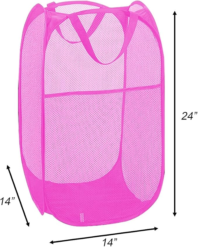 Larpur 2Pack Foldable Popup Laundry Basket, Collapsible Portable Mesh Clothes Washing Laundry Hamper with Reinforced Carry Handles (Pink) - Image 2