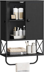 MAHANCRIS Bathroom Wall Cabinet with 2 Door and Adjustable Shelf, Farmhouse Medicine Cabinet with Towel Rack, 3-Tier Wall Mounted Storage Cabinet Over The Toilet for Bathroom Laundry Room, Black by MAHANCRIS