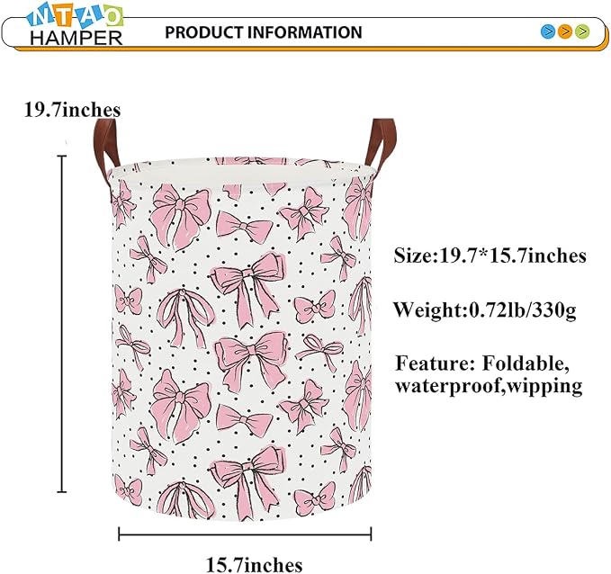 NTAOHAMPER Laundry Hamper,Laundry Basket,Baby Nursery Hamper,Waterproof Storage Bin,Clothes Organizer Basket,Room Decor(Hand-drawn Bowknot) - Image 6