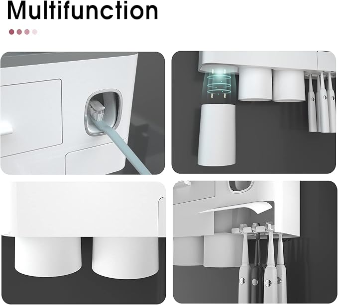 iHave Toothbrush Holders Wall Mounted with Toothpaste Dispenser & 3 Cups - Image 9