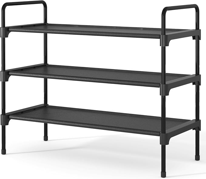Kitsure Shoe Rack for Closet, Shoe Storage, 27.6" Wide - 3 Tiers, Black | Shoe Organizer for Closet, Entryway, Living Room, Space-Saving Shoe Shelf, Sturdy Zapateras Organizer by Kitsure