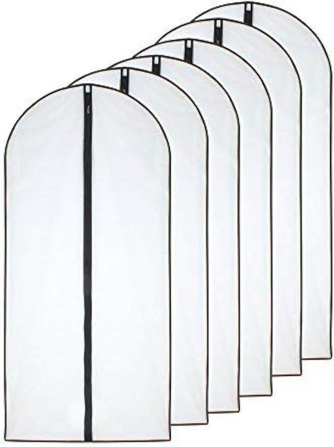 HomeClean Garment Bag (Set of 6) Plastic Garment Bags with Zipper Hanging Clothes Cover Dress Bag for Suits, Coats Closet (24'' x 40'', Black) by HomeClean