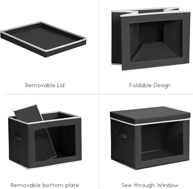 Homsorout Storage Bins with Lids - Small Fabric Organizers with Window, Collapsible Storage Bins for Clothes, Decorative Closet Organizers for Towels, Tshirt, 4 Pack, Black - Image 7