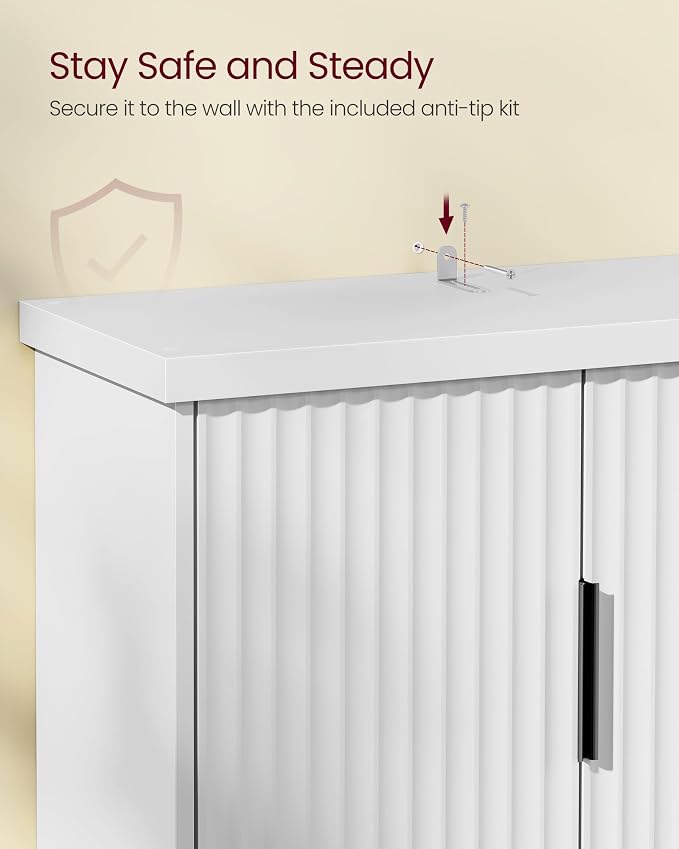 VASAGLE Over The Toilet Storage Cabinet, Doors, Adjustable Shelf, 23.6''W - Image 5