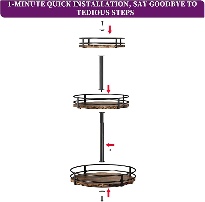 Heavy-Duty 3-Tier Lazy Susan Organizer, Adjustable to Different Heights, Countertop Spice Rack, Upgraded Thickened Wooden Board, Suitable for Seasoning Organizer, Kitchen Organization - Image 8