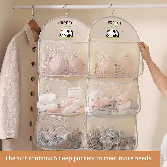MIUPOO Multi Purpose Multi Layer Mesh Storage Hanging Bag,Hanging Storage with Metal Hanger Mesh Pockets for Bra Underwear Socks,Pockets Hang Store Bag for Door Wall Closet,2 Pieces. - Image 6