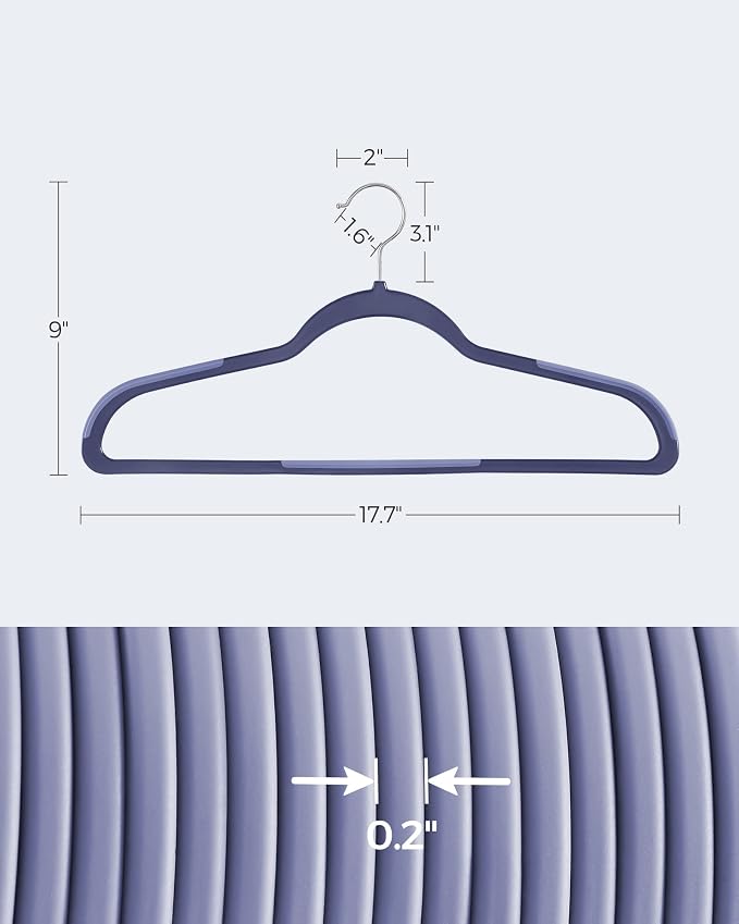 SONGMICS Plastic Clothes Hangers, Pack of 50, Space-Saving | 0.2 Inches Thick, 17.7 Inches Wide, 360° Swivel Hook, Dark Blue Ash and Light Blue Ash, BREANNA Collection UCRP050C05 - Image 5