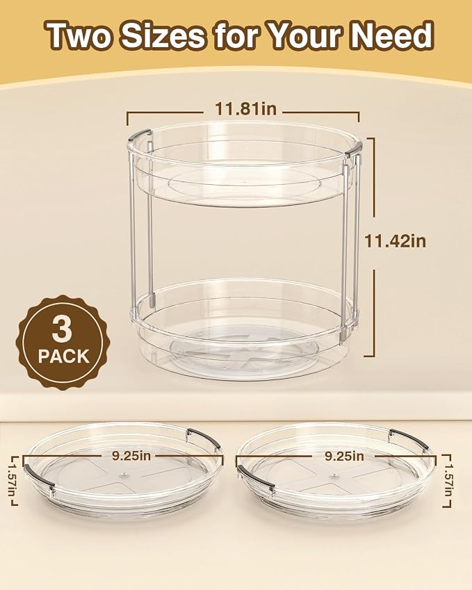 INCOSTAR 3 Pack Clear Lazy Susan Turntable 9'' & 11.8'' for Cabinet - Image 2