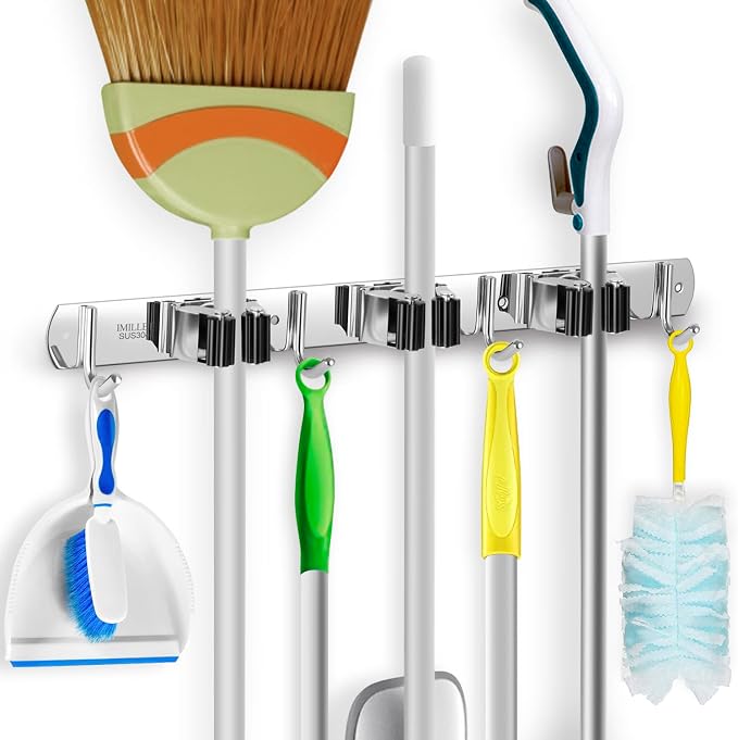 IMILLET Broom Holder Wall Mount Stainless Steel Mop Organizer by IMILLET