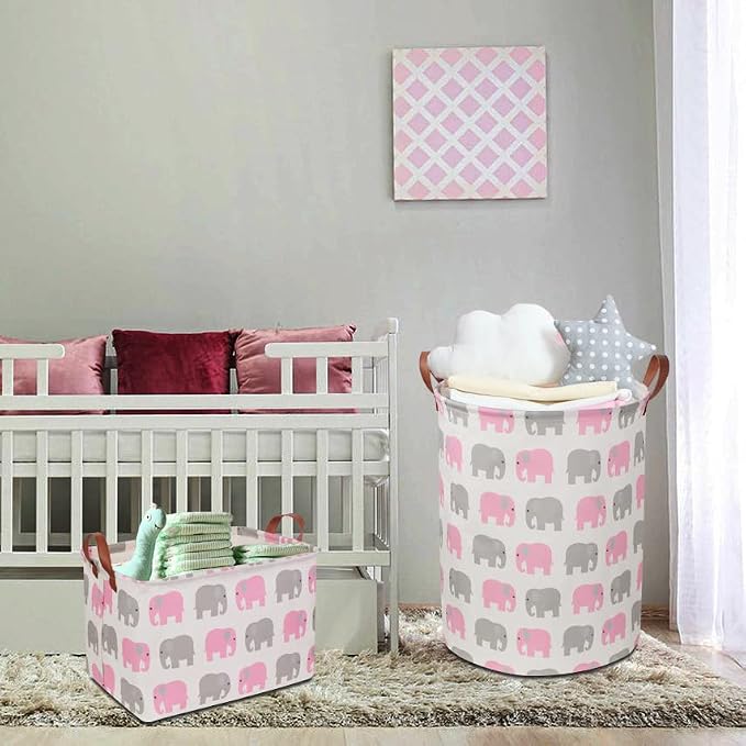 NTAOHAMPER Laundry Basket,Waterproof Hamper,Clothes Hampers for Nursery,Gift Basket,Room Decor,Collapsible Storage Basket (Pink Elephant) - Image 2