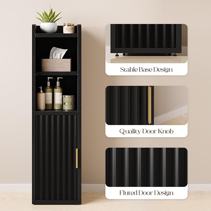 Yoobure Fluted Small Bathroom Storage Cabinet, Narrow Toilet Paper Cabinets - Image 6